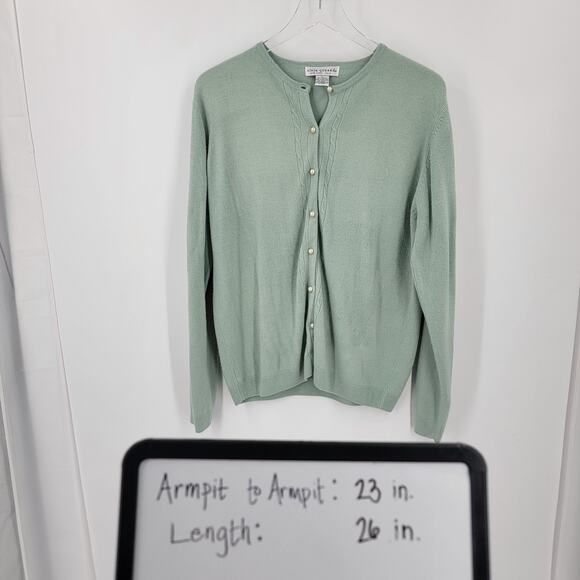 Alain Jerard Cardigan Womens Large Green Pearl Button Up Beaded Vintage - Picture 14 of 14